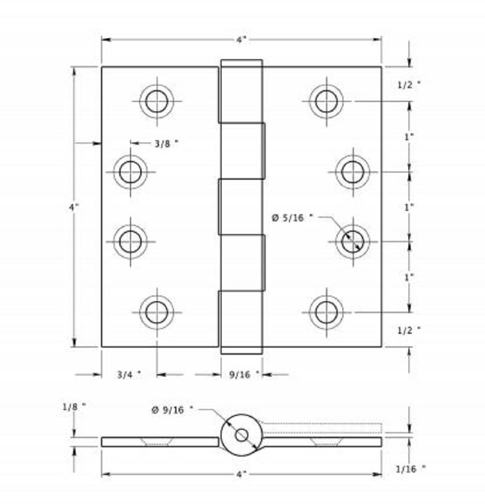 Deltana SS44NBU32 Full Mortise Door Hinge, Bright Stainless Steel, 4"