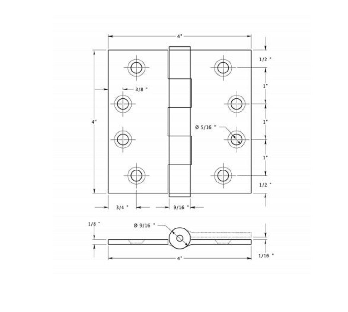 Deltana SS44NU32D Full Mortise Door Hinge, Satin Stainless Steel, 4"