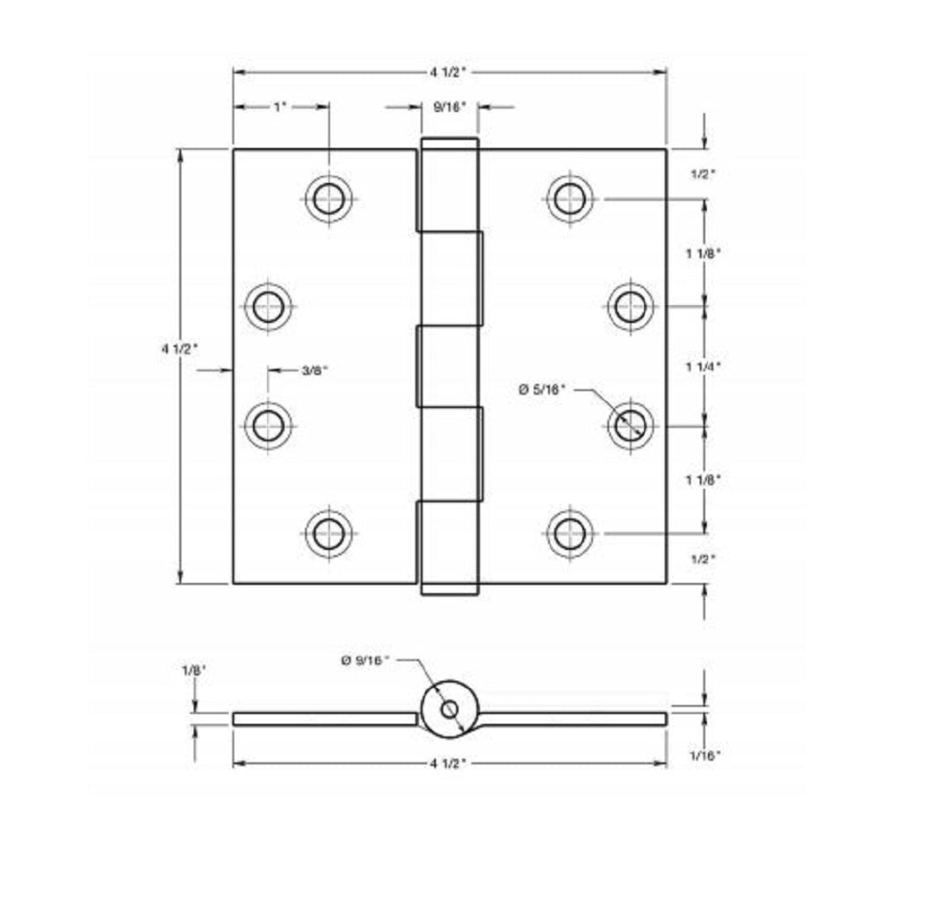 Deltana SS45NU32D Full Mortise Door Hinge, Satin Stainless Steel, 4-1/2" x 4-1/2"