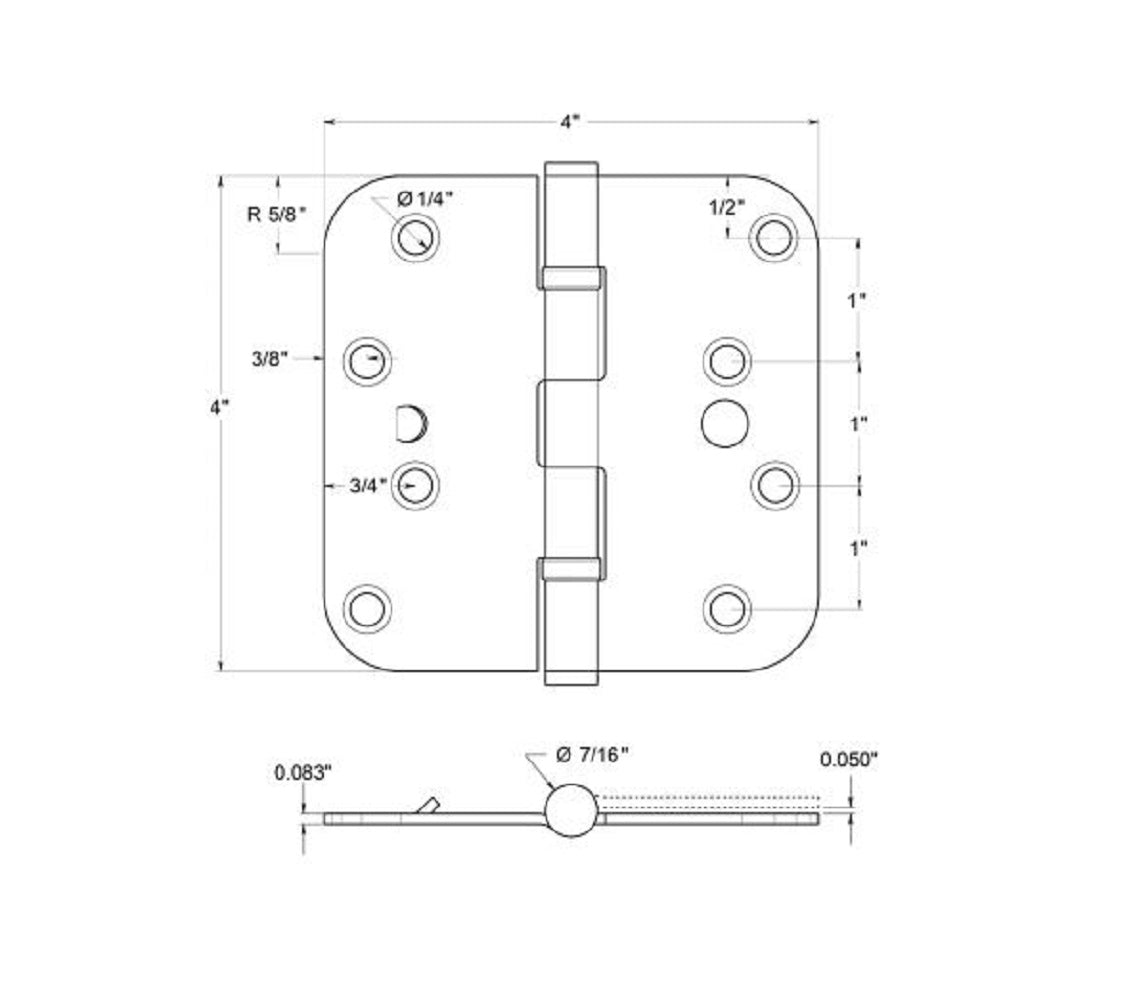 Deltana SS44R5BU32D-S Full Mortise Door Hinge, Satin Stainless Steel, 4" x 5/8"