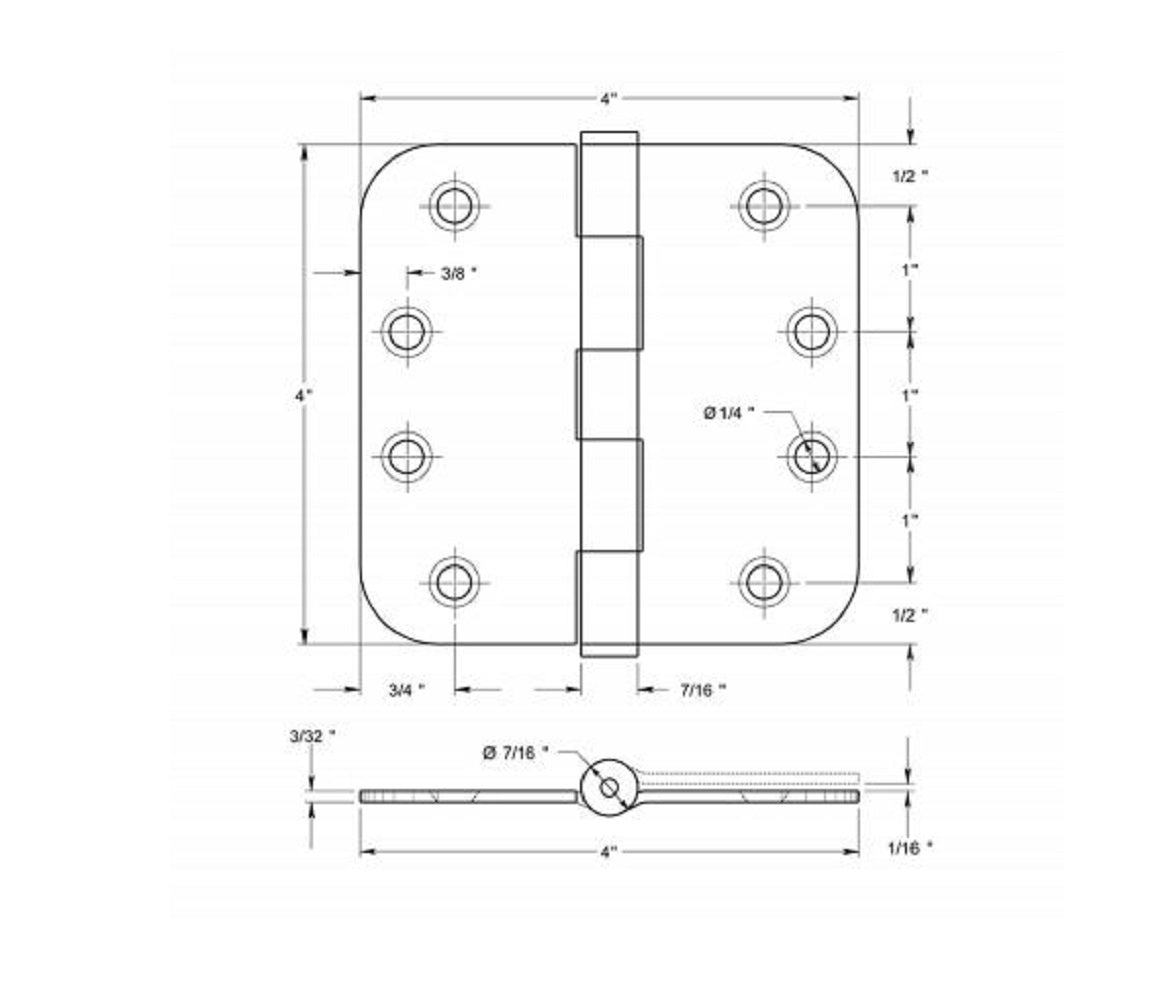 Deltana SS44R5U32D-R Full Mortise Door Hinge, Satin Stainless Steel, 4" x 5/8"