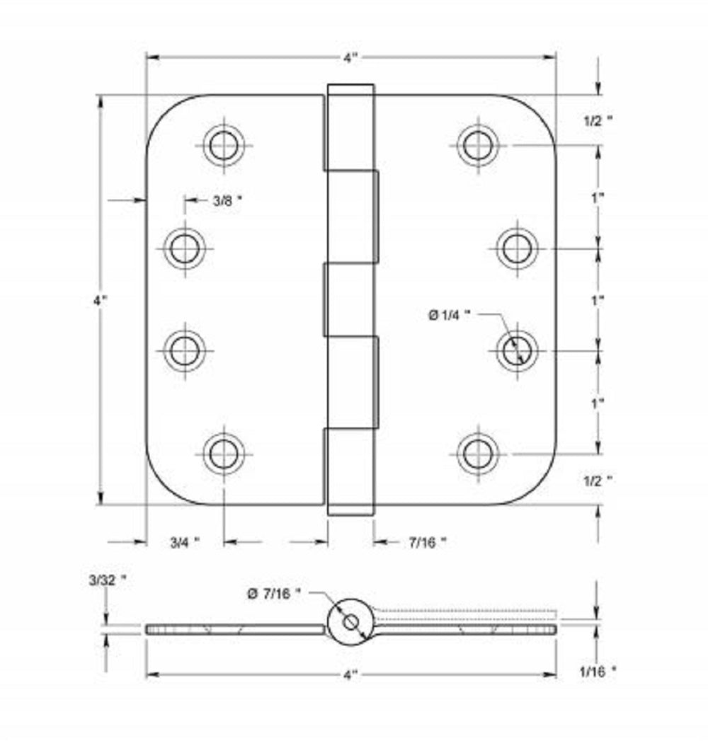 Deltana SS44R5U32D-RN Full Mortise Door Hinge, Satin Stainless Steel, 4" x 5/8"