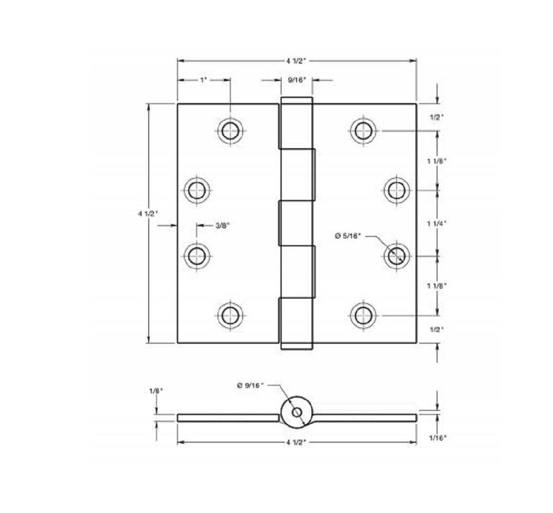 Deltana SS45U32D Full Mortise Door Hinge, Satin Stainless Steel, 4-1/2" x 4-1/2"
