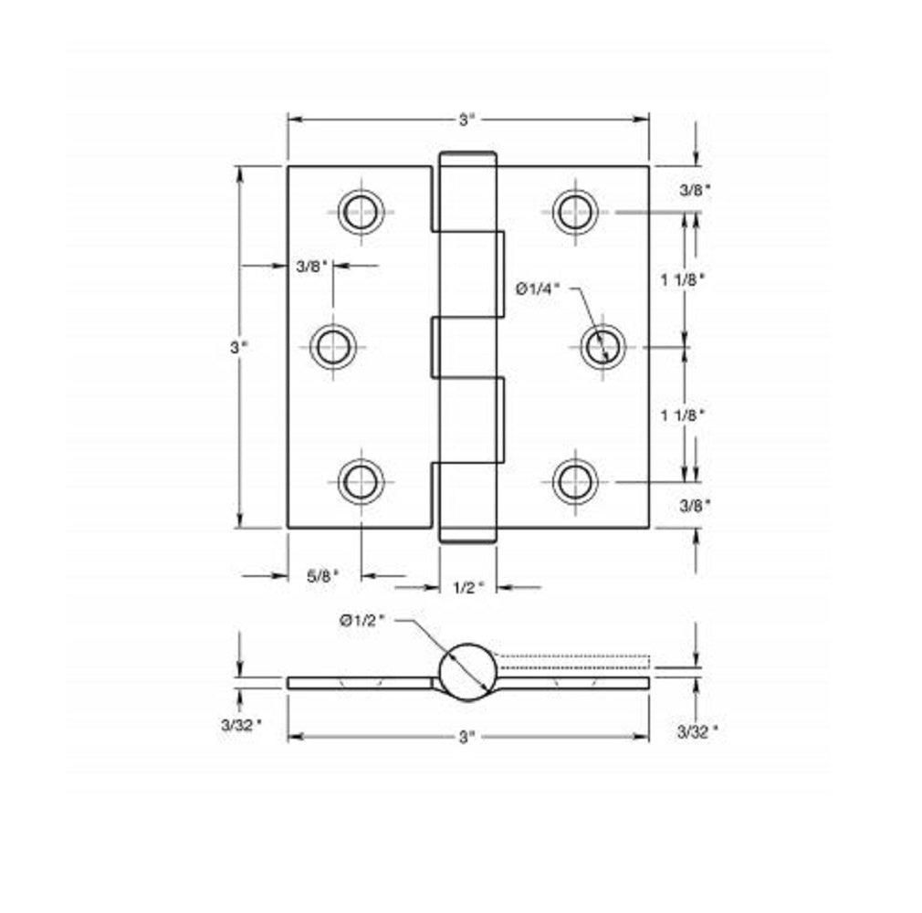 Deltana SS33U32D Full Mortise Door Hinge, Satin Stainless Steel, 3" x 3"