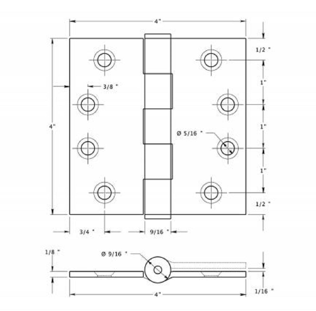 Deltana SS44U32D Full Mortise Door Hinge, Satin Stainless Steel, 4"