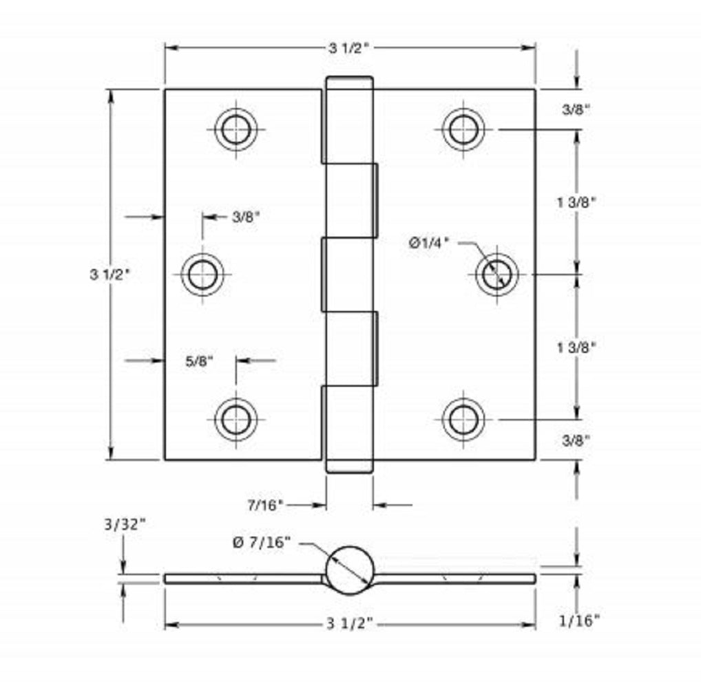 Deltana SS35U32D-R Full Mortise Door Hinge, Satin Stainless Steel, 3-1/2"
