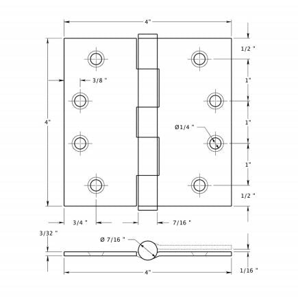 Deltana SS44U32D-R Full Mortise Door Hinge, Satin Stainless Steel, 4"