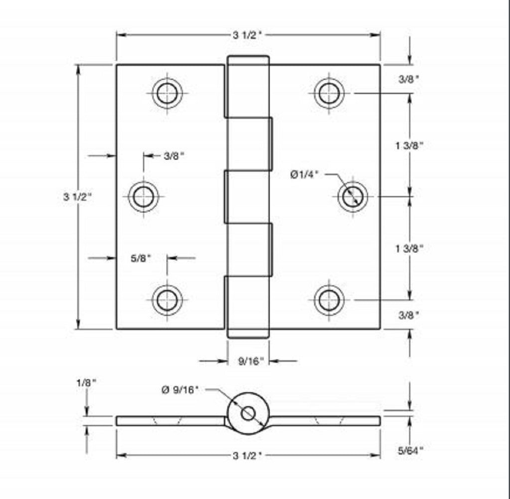 Deltana SS35U32 Full Mortise Door Hinge, Bright Stainless Steel, 3-1/2"