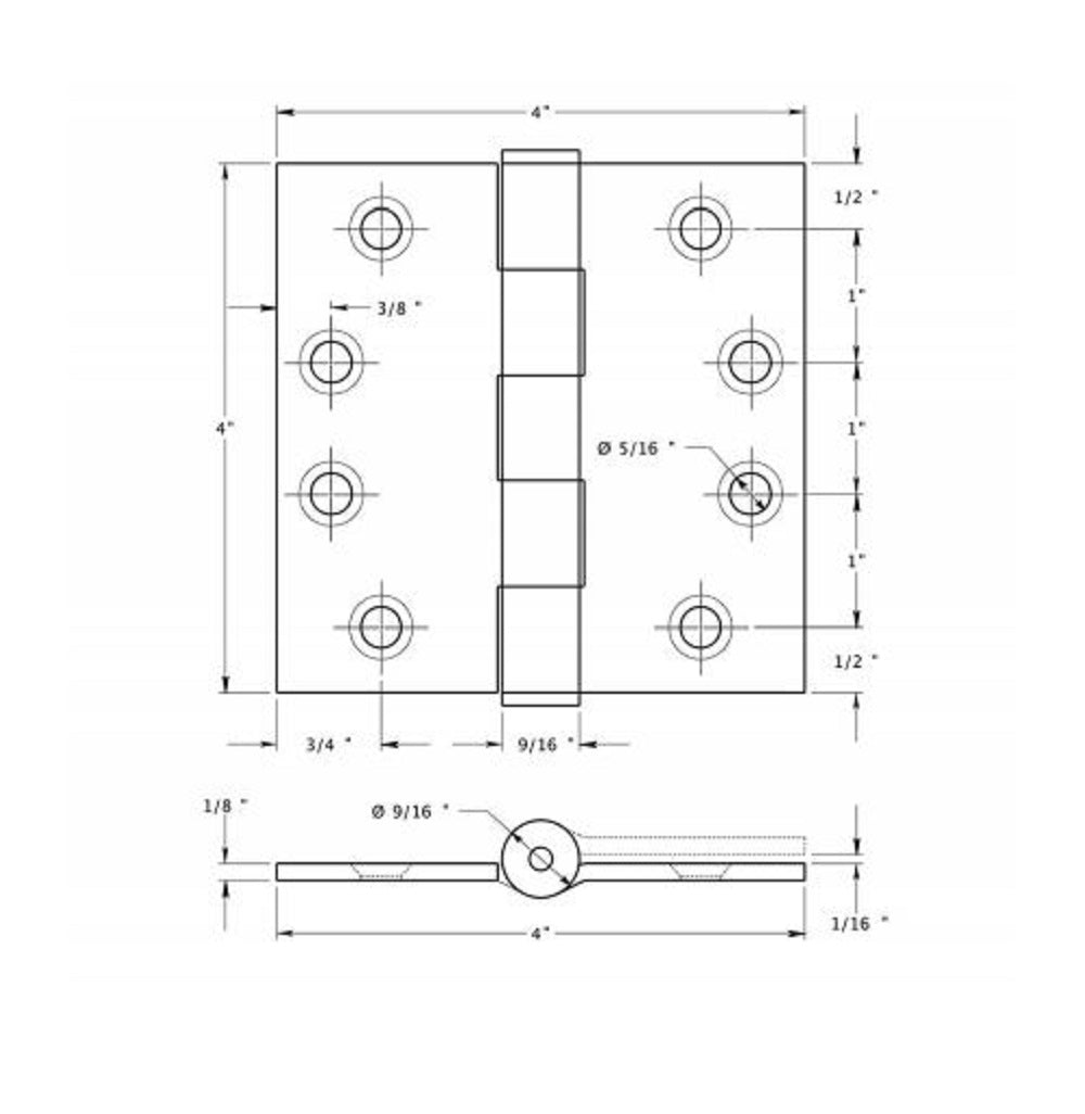 Deltana SS44U32 Full Mortise Door Hinge, Bright Stainless Steel, 4"