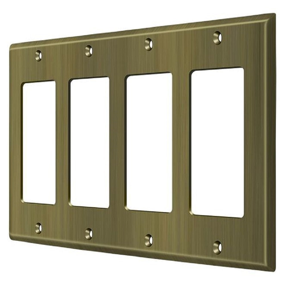 Deltana SWP4744U5  Quadruple Rocker Switch Plate, Antique Brass