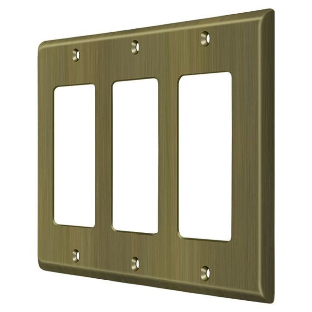 Deltana SWP4740U5 Triple Rocker Switch Plate, Antique Brass