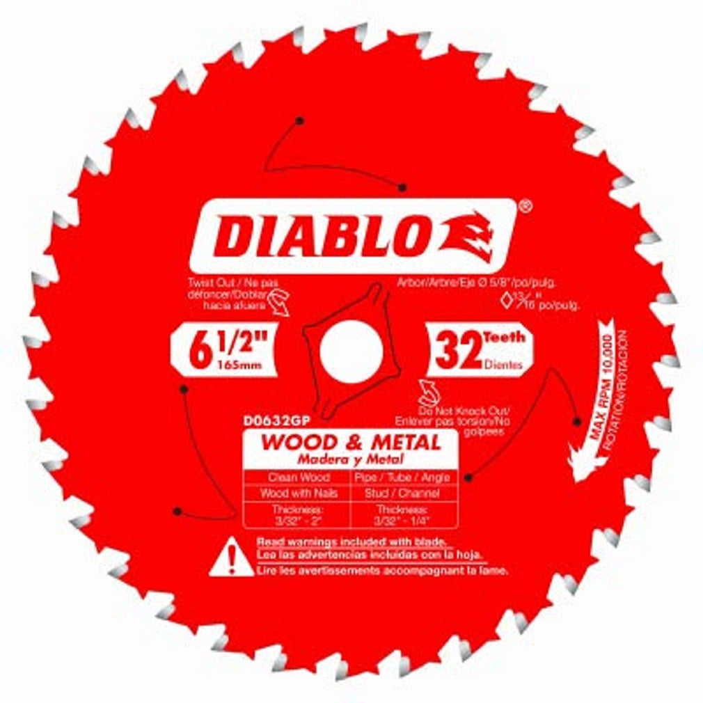 Diablo D0632GPX Wood and Metal Saw Blade, Carbide, 6-1/2 Inch