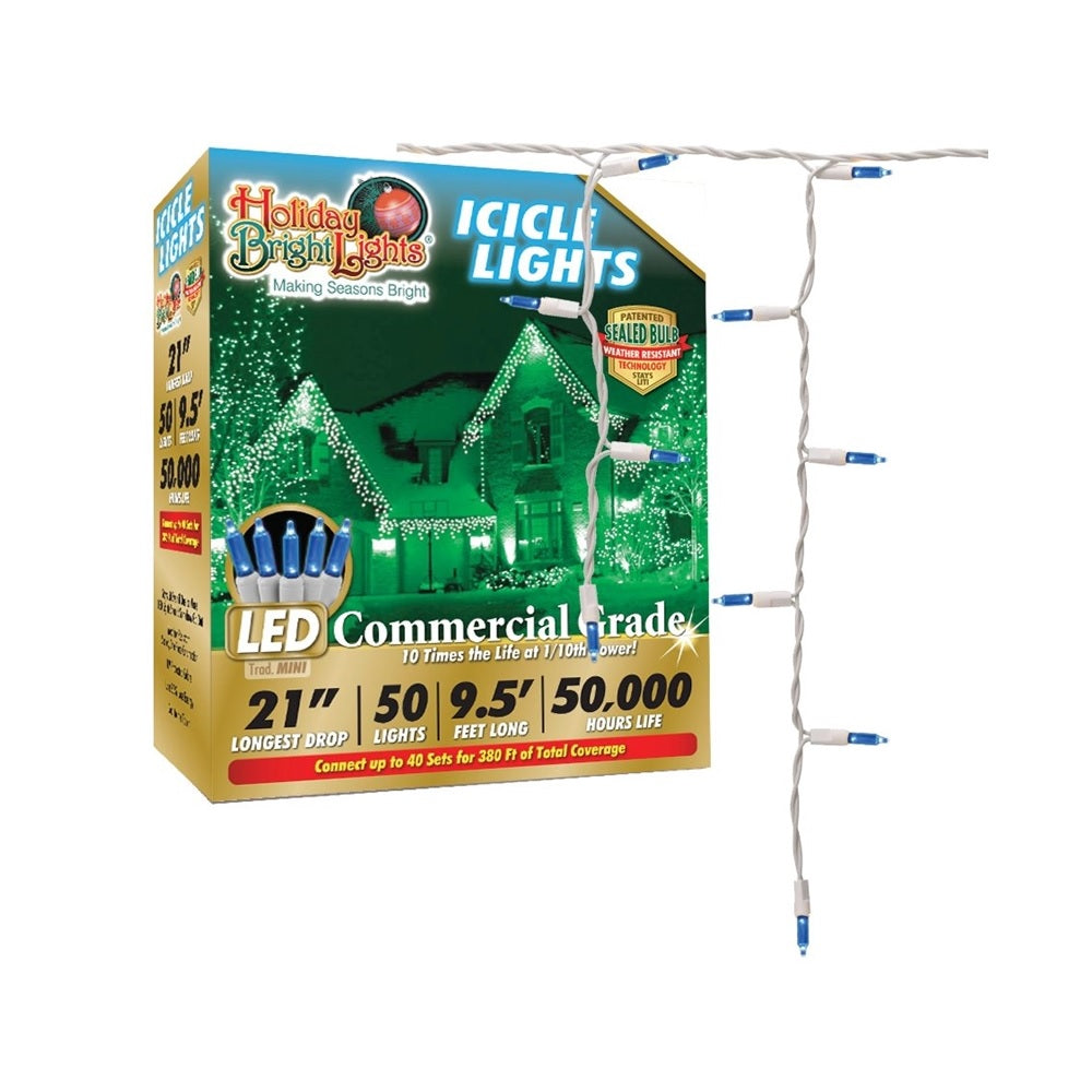 Holiday Bright Lights LEDBX-T570IC-BL Icicle Christmas Light Set, 50 Lights