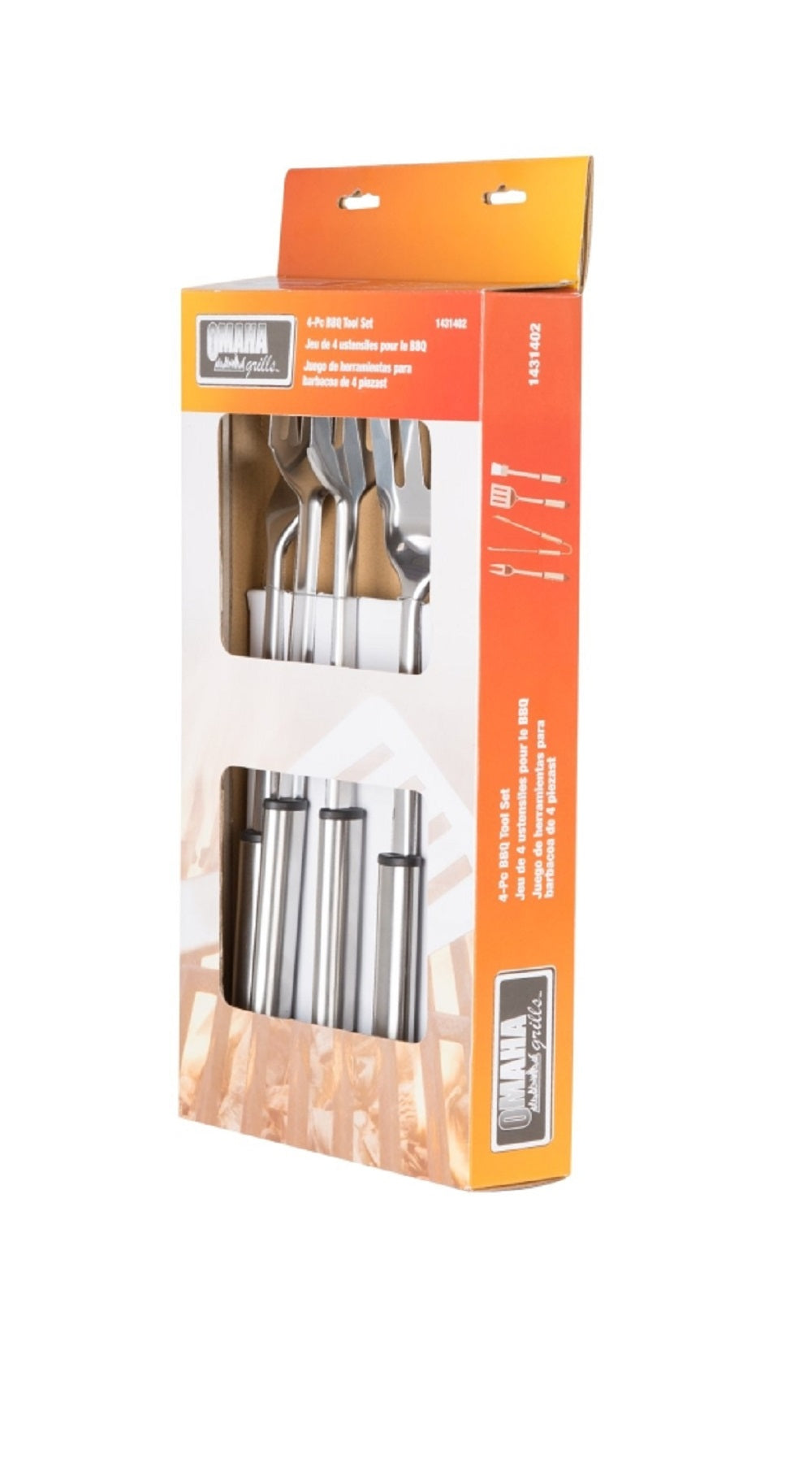 Omaha Q-430A3L BBQ 4 Pieces Barbecue Tool Set, Stainless Steel