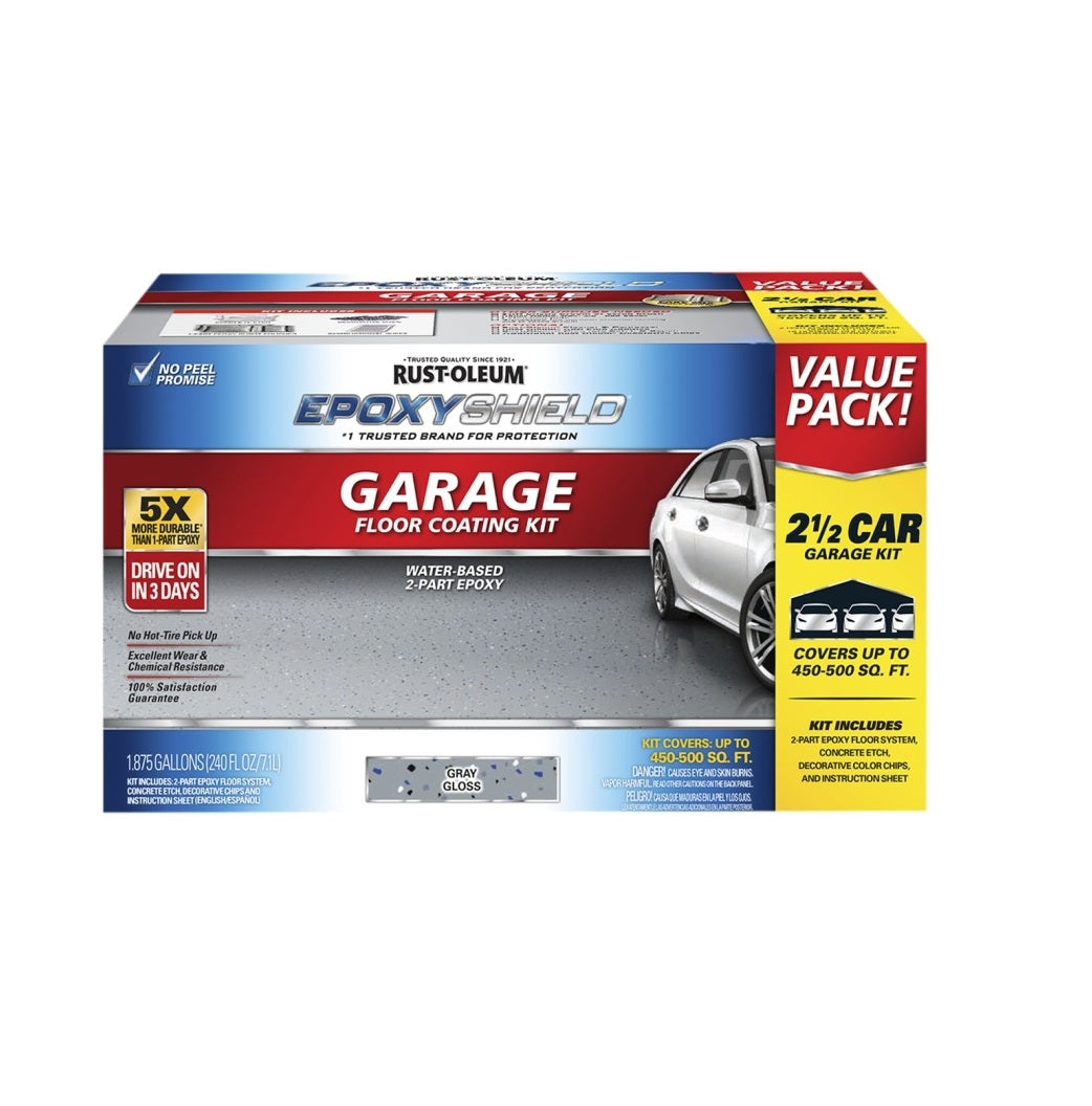 Rust-Oleum 251870 EpoxyShield Garage Floor Coating Kit, Grey Gloss