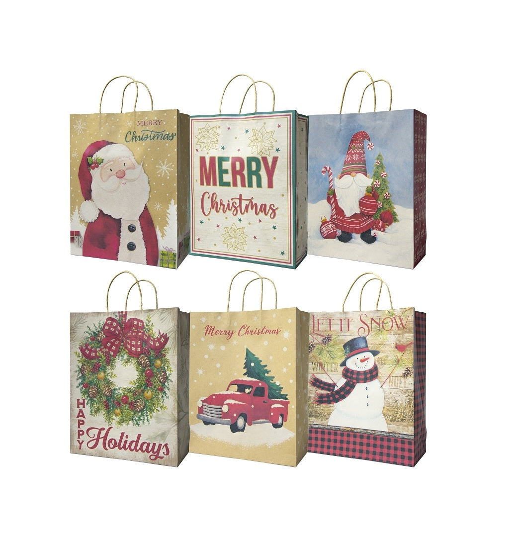 Santas Forest 69842 X-Large Kraft Vertical Gift Bag, Kraft Paper, Festive