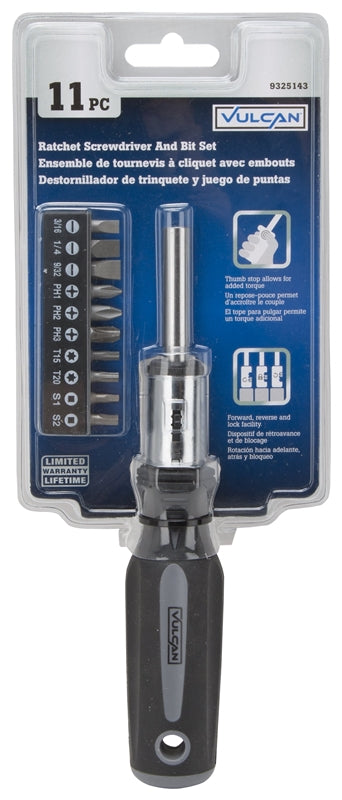 Vulcan SDZ-0320 Ratchet Screwdriver And Bit Set, 11 Piece