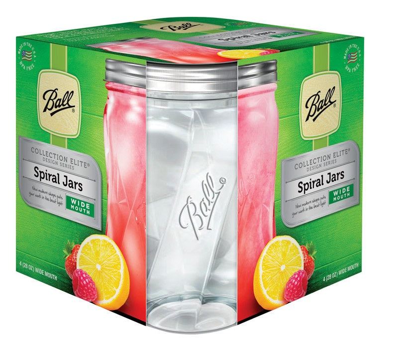 Ball 1440061184 Collection EliteWide Mouth Spiral Canning Jar Glass, 28 Oz