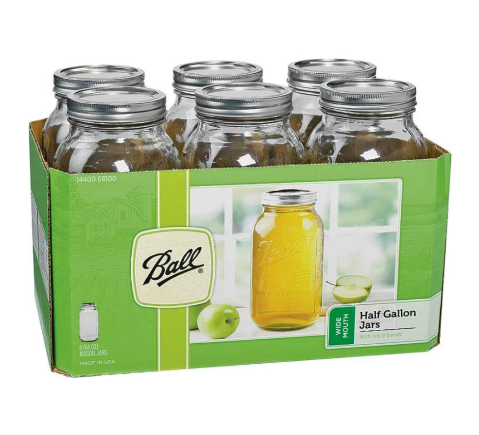 Ball 68100ZFP Wide Mouth Mason Canning Jar, Half Gallon