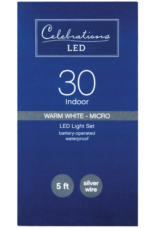 Celebrations 956034 Christmas Micro Wire Light Set, Warm White, 30 Lights