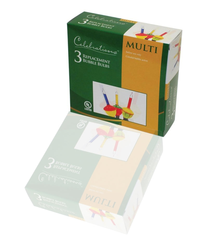 Celebrations U1RY42A1 C7 Replacemet Bubble Light Bulbs, Multi-Color, 3/Box