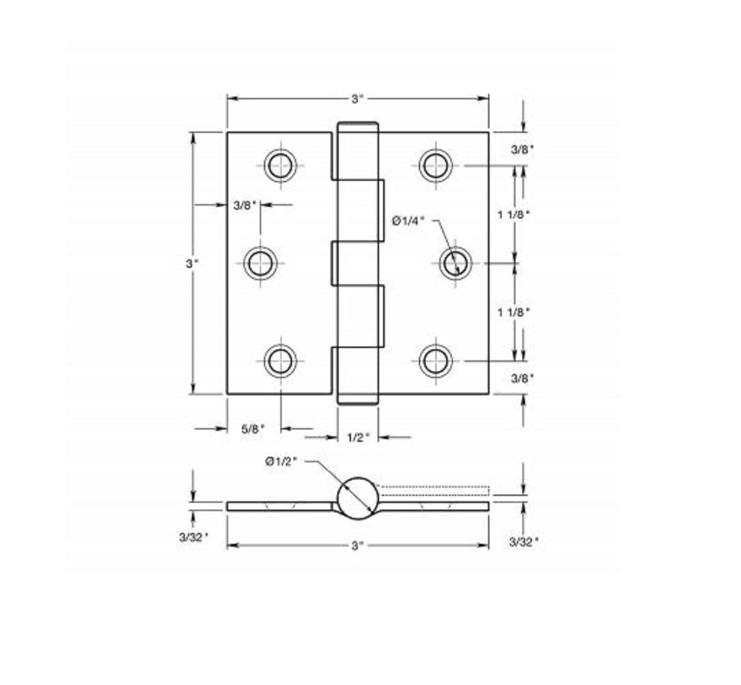 Deltana SS33U32 Full Mortise Door Hinge, Bright Stainless Steel, 3" x 3"