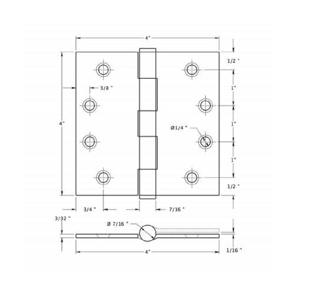 Deltana SS44BU32D-R Full Mortise Door Hinge, Satin Stainless Steel, 4"