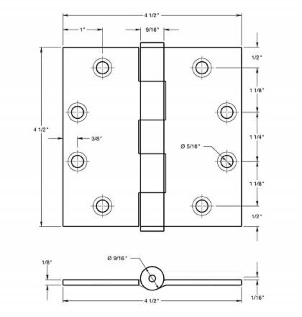Deltana SS45NBU32 Full Mortise Door Hinge, Bright Stainless Steel, 4-1/2" x 4-1/2"