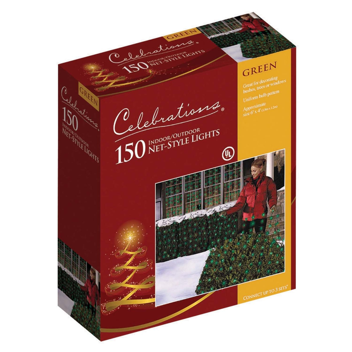 Celebrations 48957-71 Net Light Set, 4' L x 6' W, 150 Green Lights