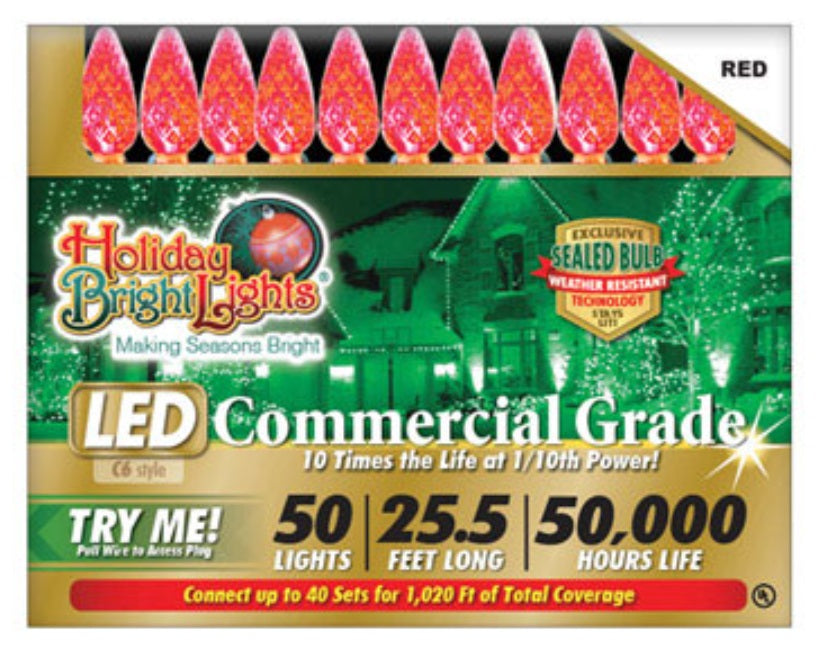 Holiday Bright Light LEDBX-C650-RD6 Commercial Grade LED Light Set, Red, 50
