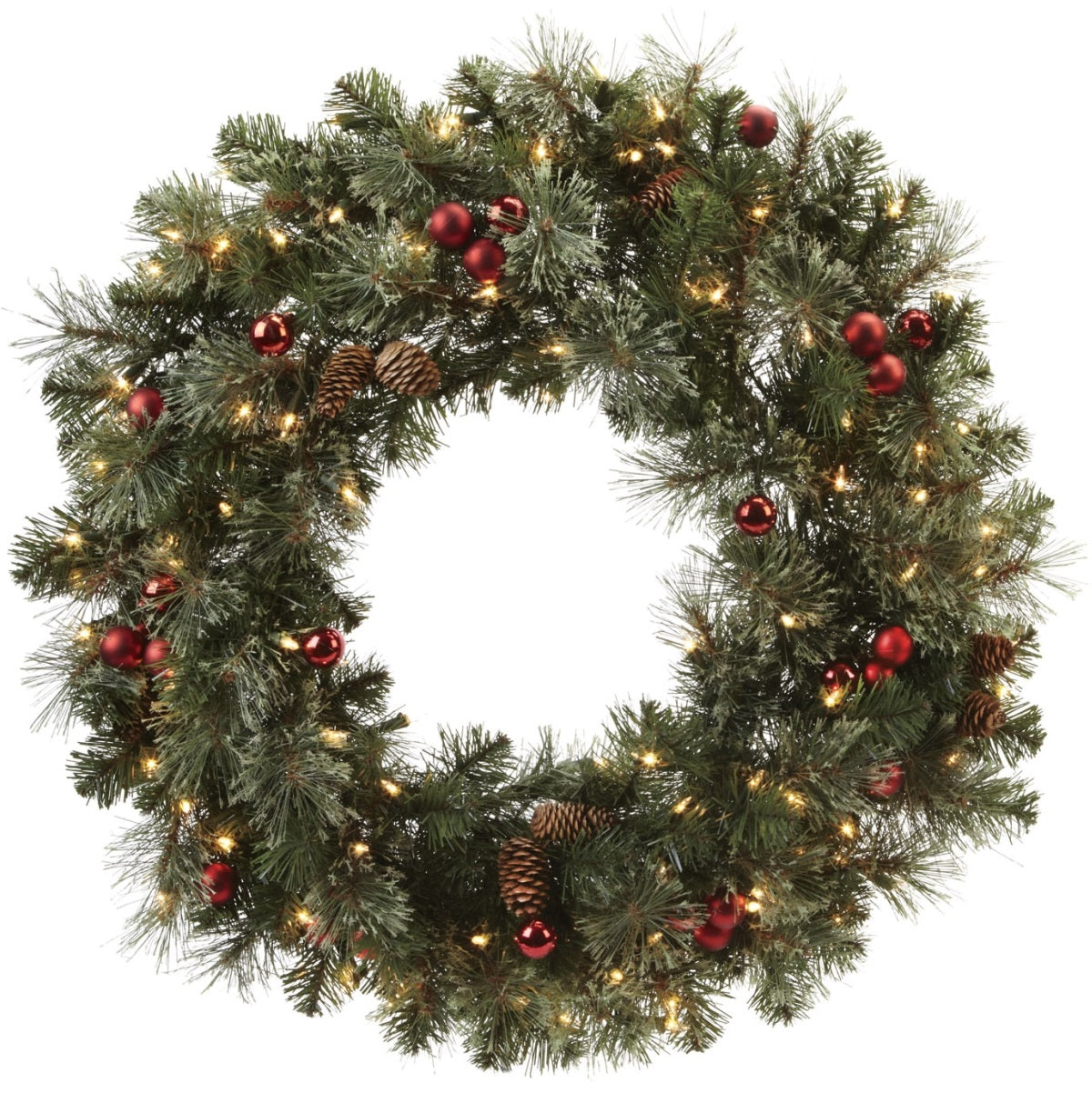 J & J Seasonal BHV-416-30 Prelit Artificial Brookhaven Wreath, 30"