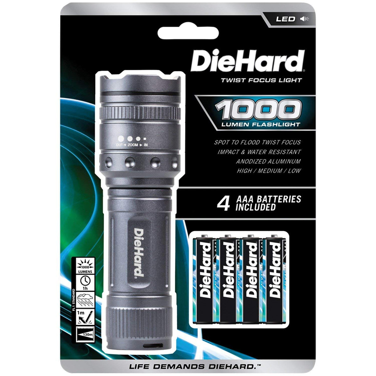 DieHard 41-6122 Twist Focus Flashlight, Grey, 1,000 Lumens
