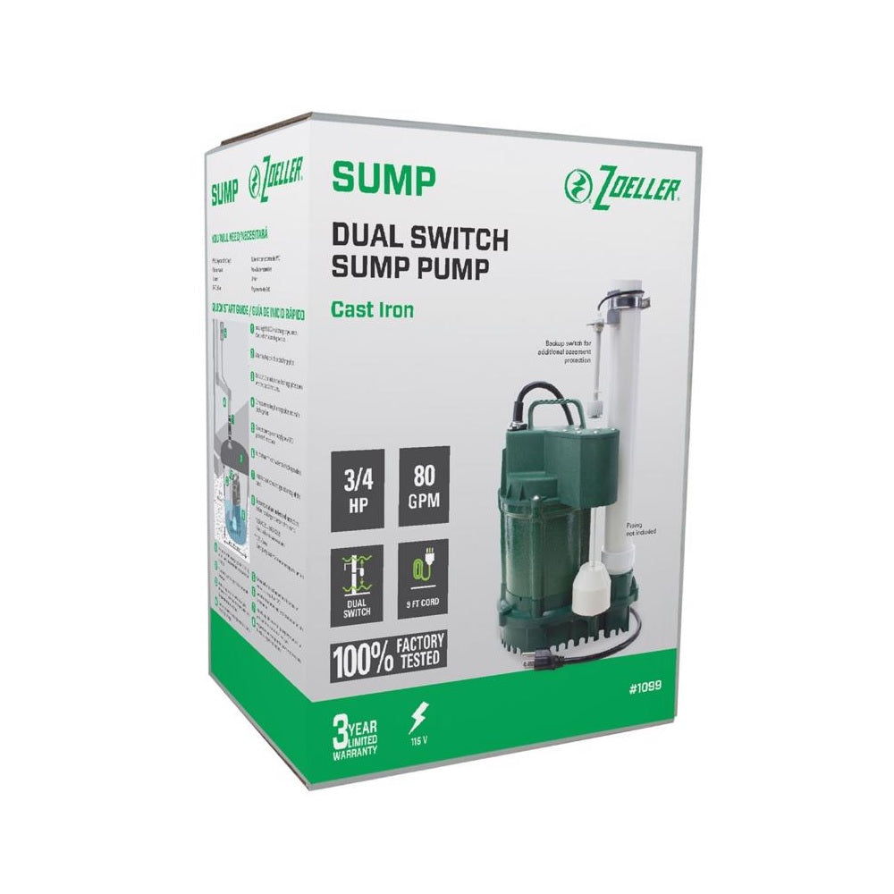 Zoeller 1099-0001 Submersible Sump Pump, Cast Iron