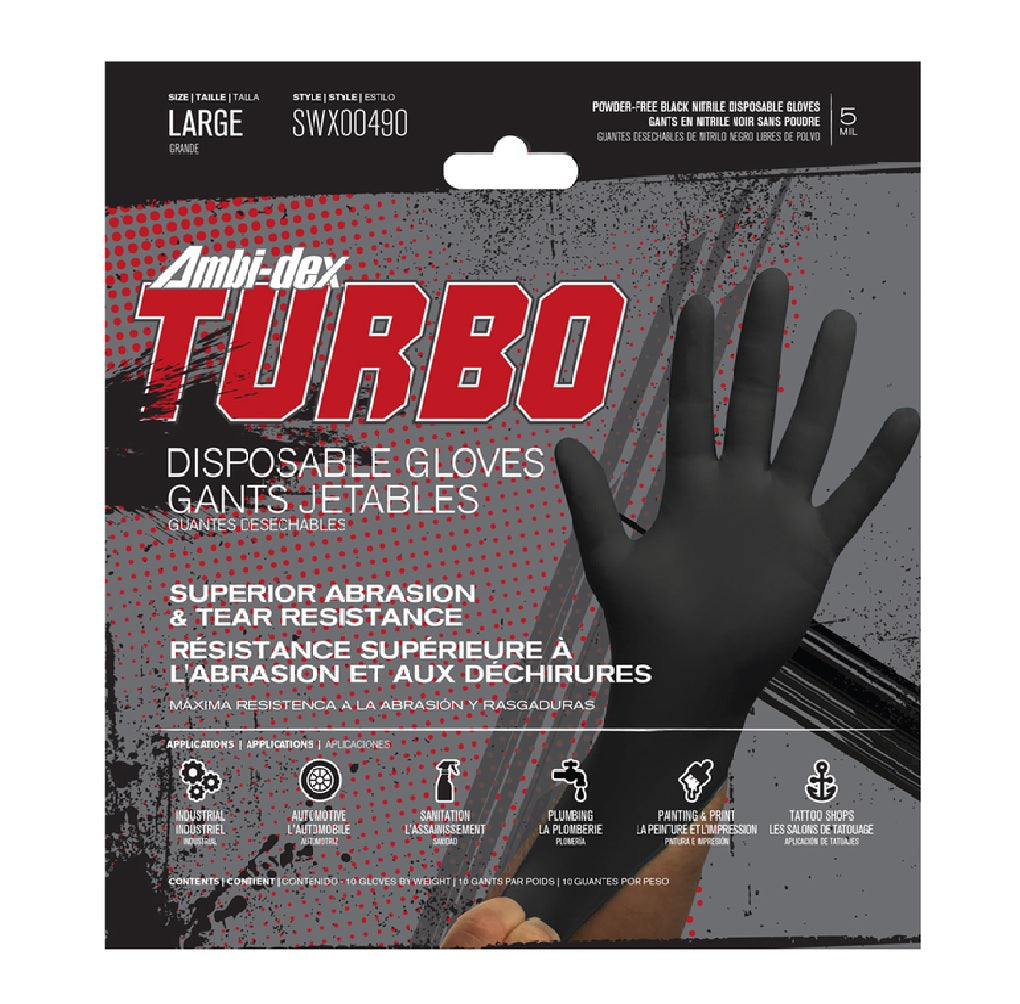 Ambi-Dex SWX00490/L Turbo Disposable Gloves, Black