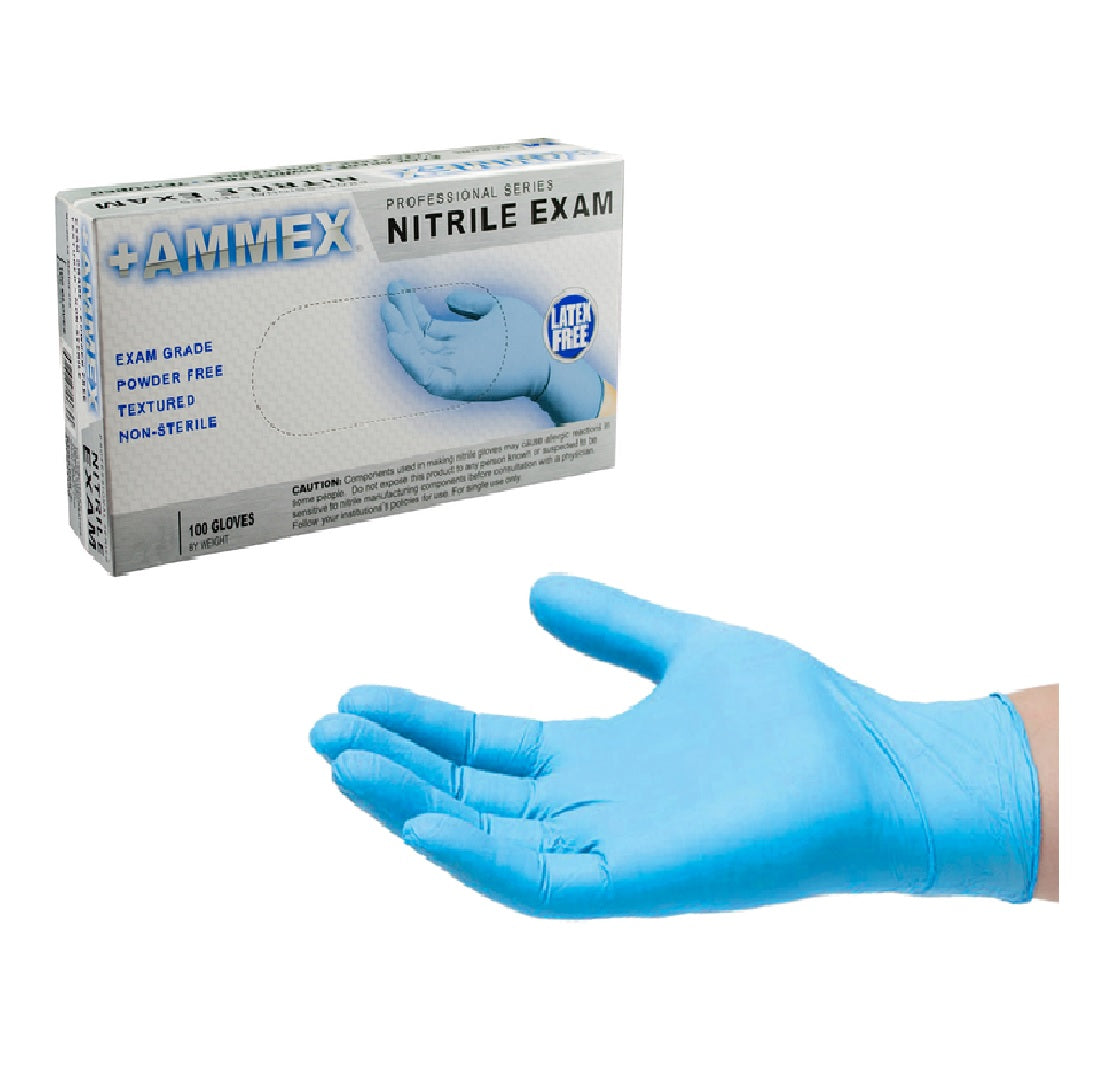 Ammex APFN44100 Disposable Gloves, Nitrile, Blue
