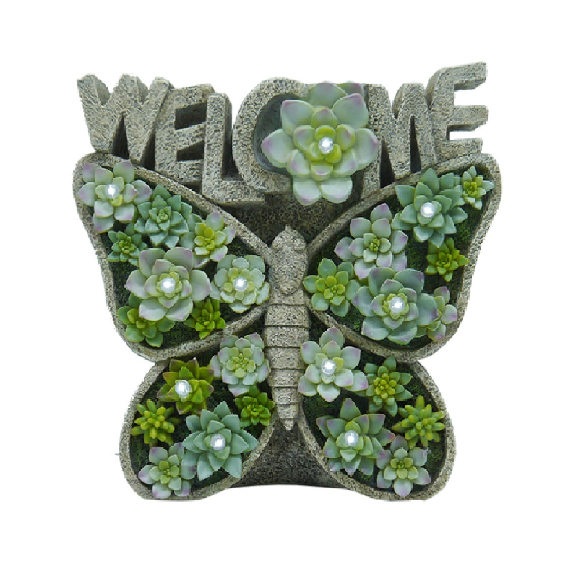 Meadowcreek ZAC84G2261 Welcome Butterfly Succulents Outdoor Solar Decor