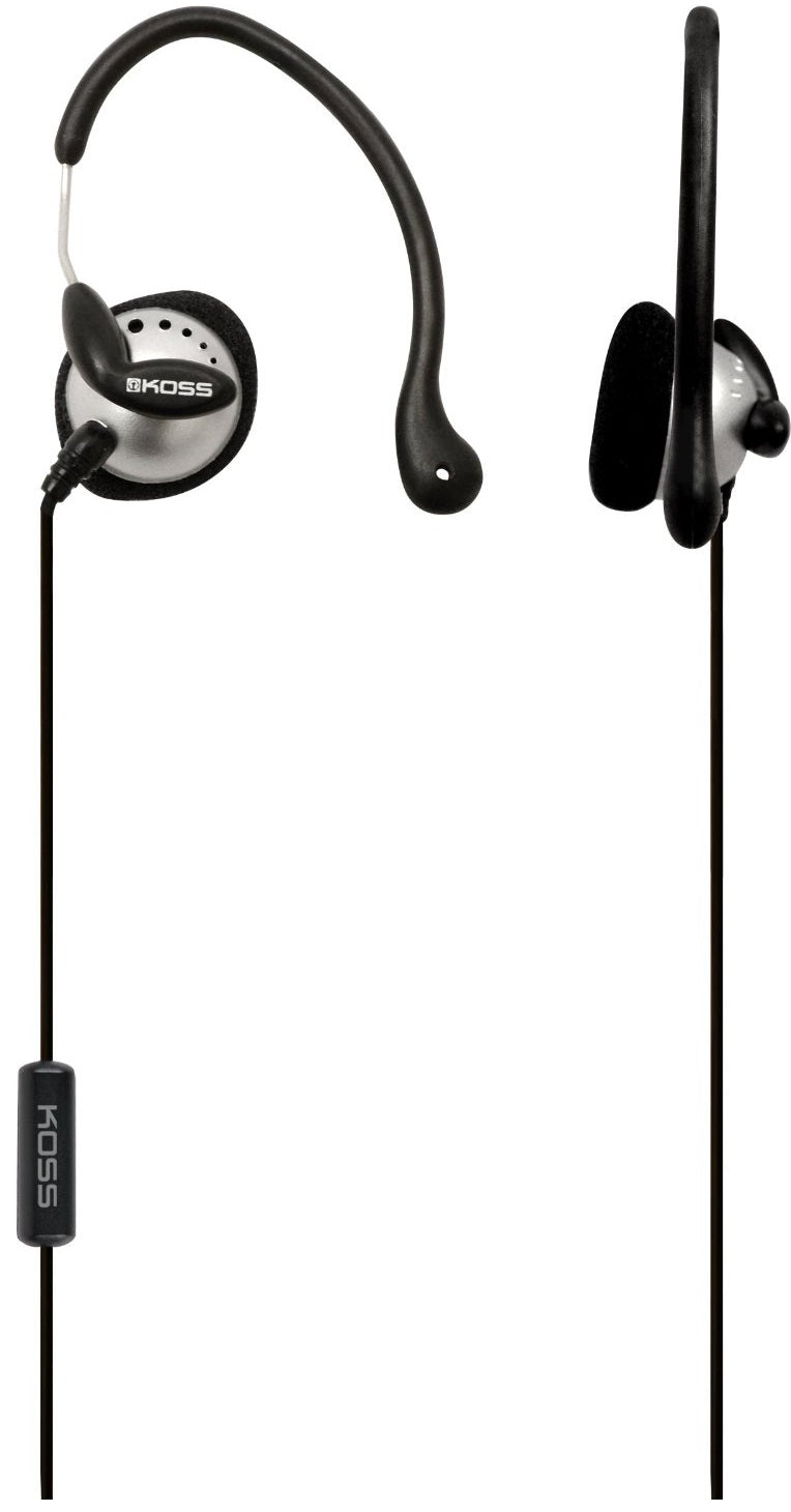 Koss KSC22i Sport Clip Headphones with Microphone, Black/Silver