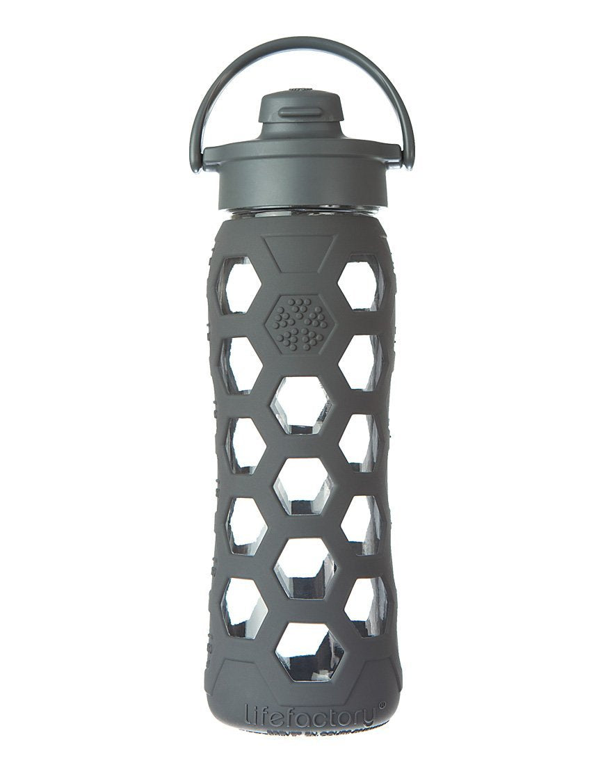 Lifefactory 236002 Glass Water Bottle with Flip Top Cap, 22 Oz, Carbon