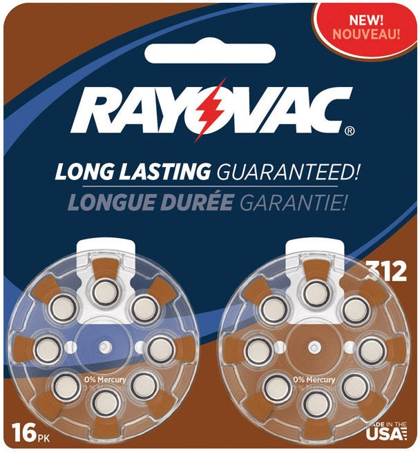 Rayovac L312ZA-16ZM Hearing Aid Batteries, 1.45 Volt