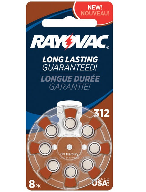 Rayovac L312ZA-8ZM Hearing Aid Batteries, 1.45 Volt