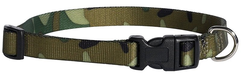 Casual Canine ZA6741 10 43 Dog Collar, D-Ring Link, 10 to 16 in L Collar, 5/8 in W Collar, Nylon, Green Camo