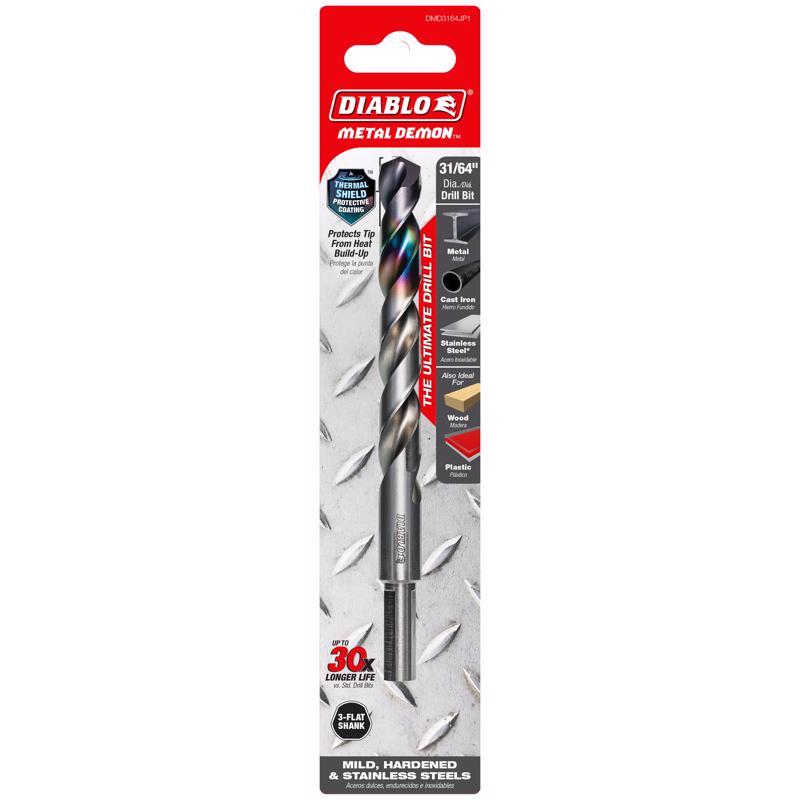 Diablo Metal Demon 31/64 in. X 6 in. L Stainless Steel Drill Bit 3-Flat Shank 1 pc
