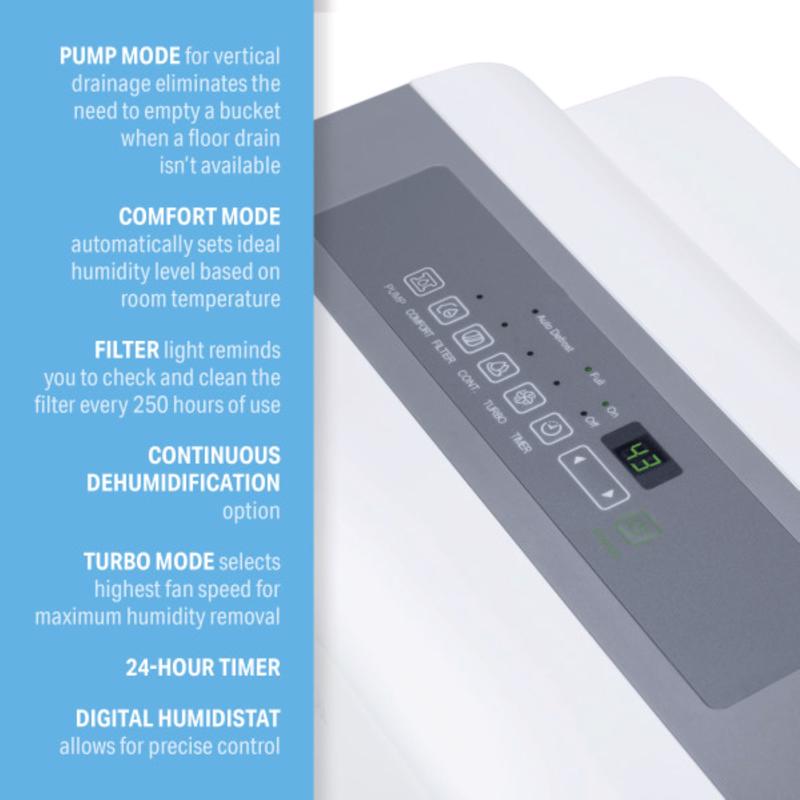 Perfect Aire 4PFDP50 50-Pint Flat Panel Dehumidifier with Built-In Pump, White - View 7