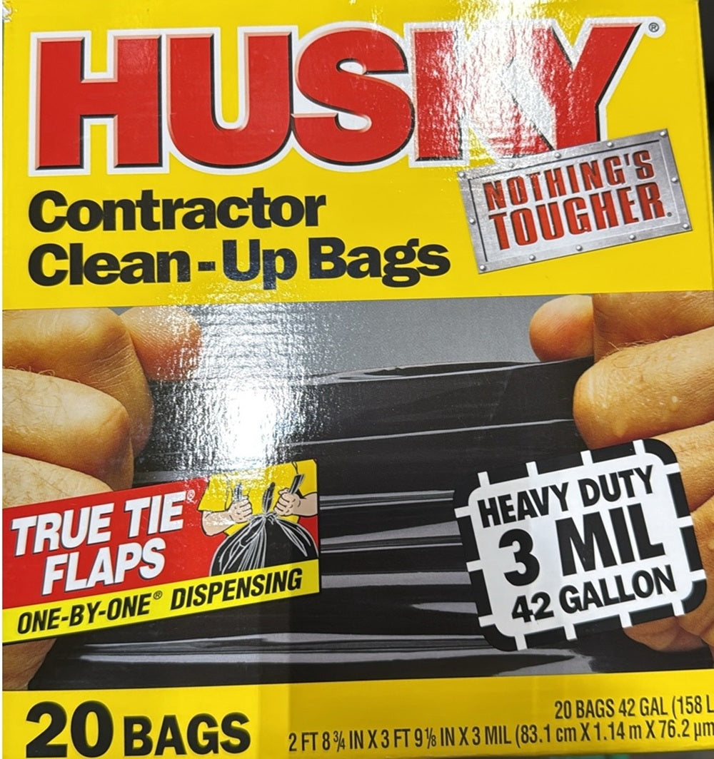 Husky HK42WC020B Contractor Clean-Up Bags, 3 Mil, 42 Gallon, 20 Bags/Bx
