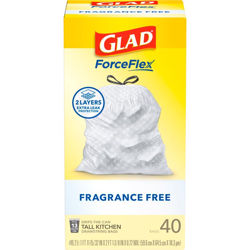 Glad Force Flex 13 gal Kitchen Trash Bags Drawstring 40 pk 0.72 mil