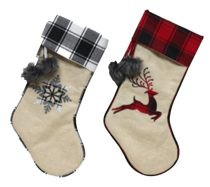 Santas Forest 49925 Plaid/Burlap Stocking, 20 in