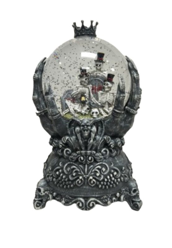 Santas Forest 21947 Halloween Water Globe with Skeleton Hand, 5 in H, Plastic, Black, Internal Light, Indoor