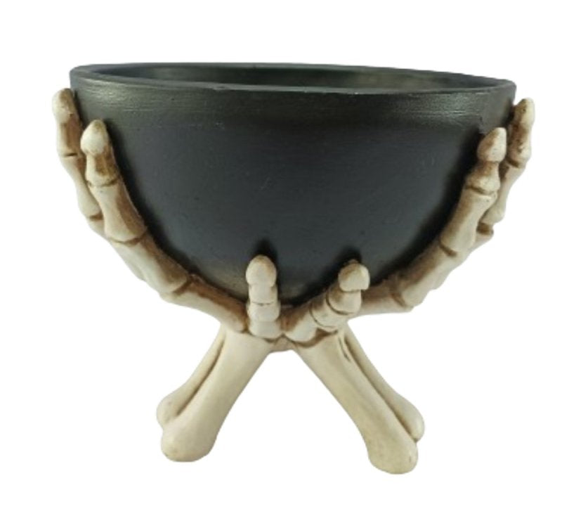 Santas Forest 89929 Skeleton Hands Holding Bowl, 7 in H, Resin, Black/White, Indoor