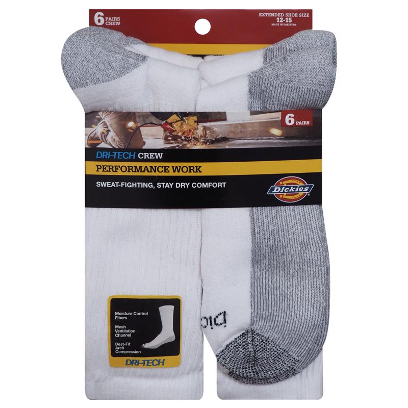 Dickies Dri-Tech Men's 12-15 Crew Socks White