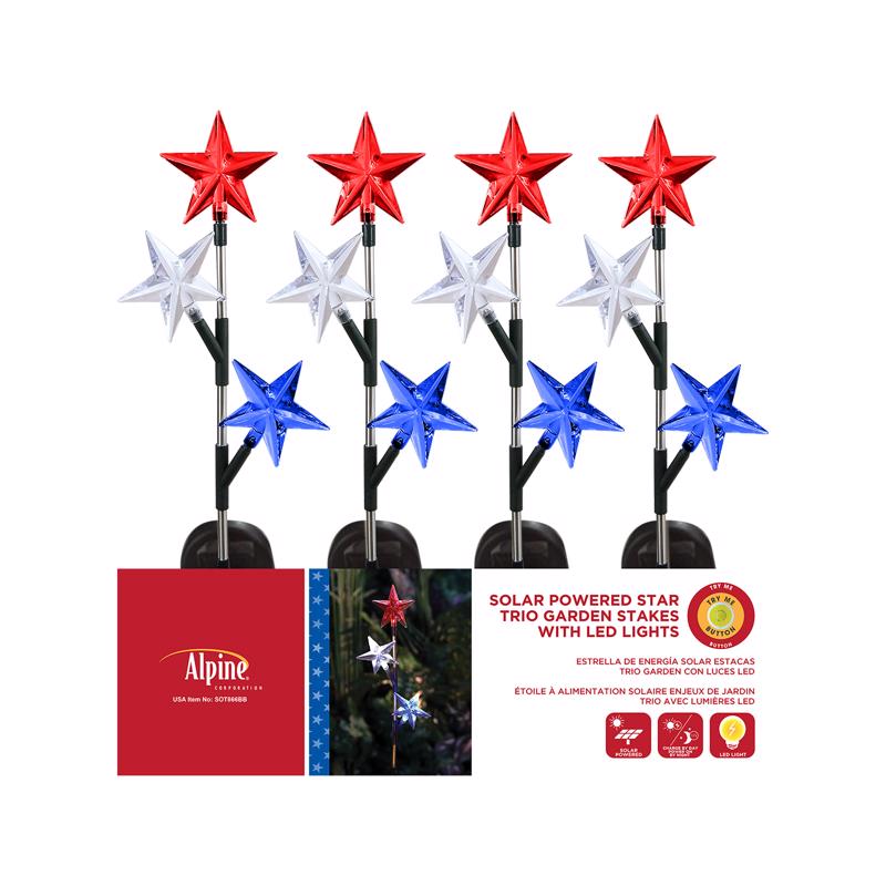 Alpine Multicolored Acrylic/Metal 33 in. H Patriotic Solar Garden Stake